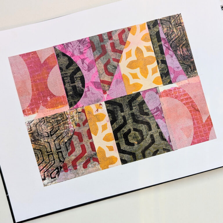 Collage aus Gelli Plate Drucken im Art Journal